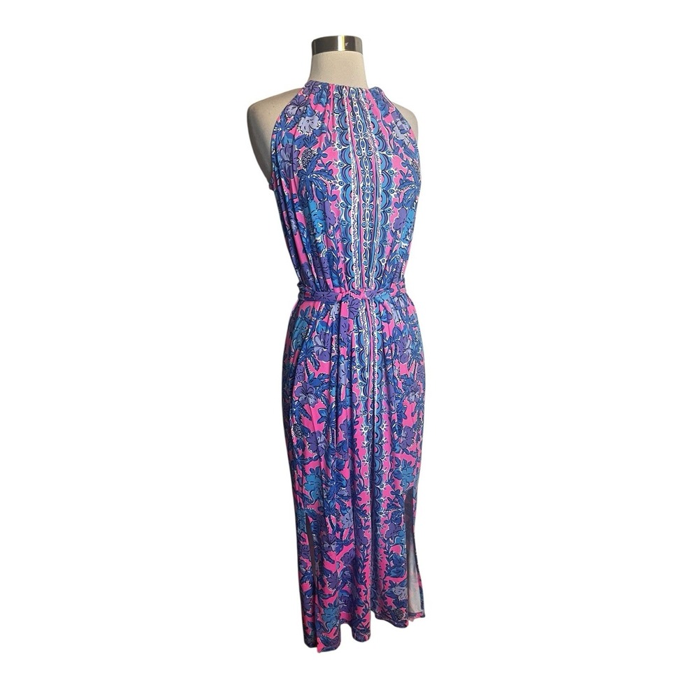 Lilly Pulitzer Bingham Midi Dress Small Blue Pink Soleil Pink Palm Parade